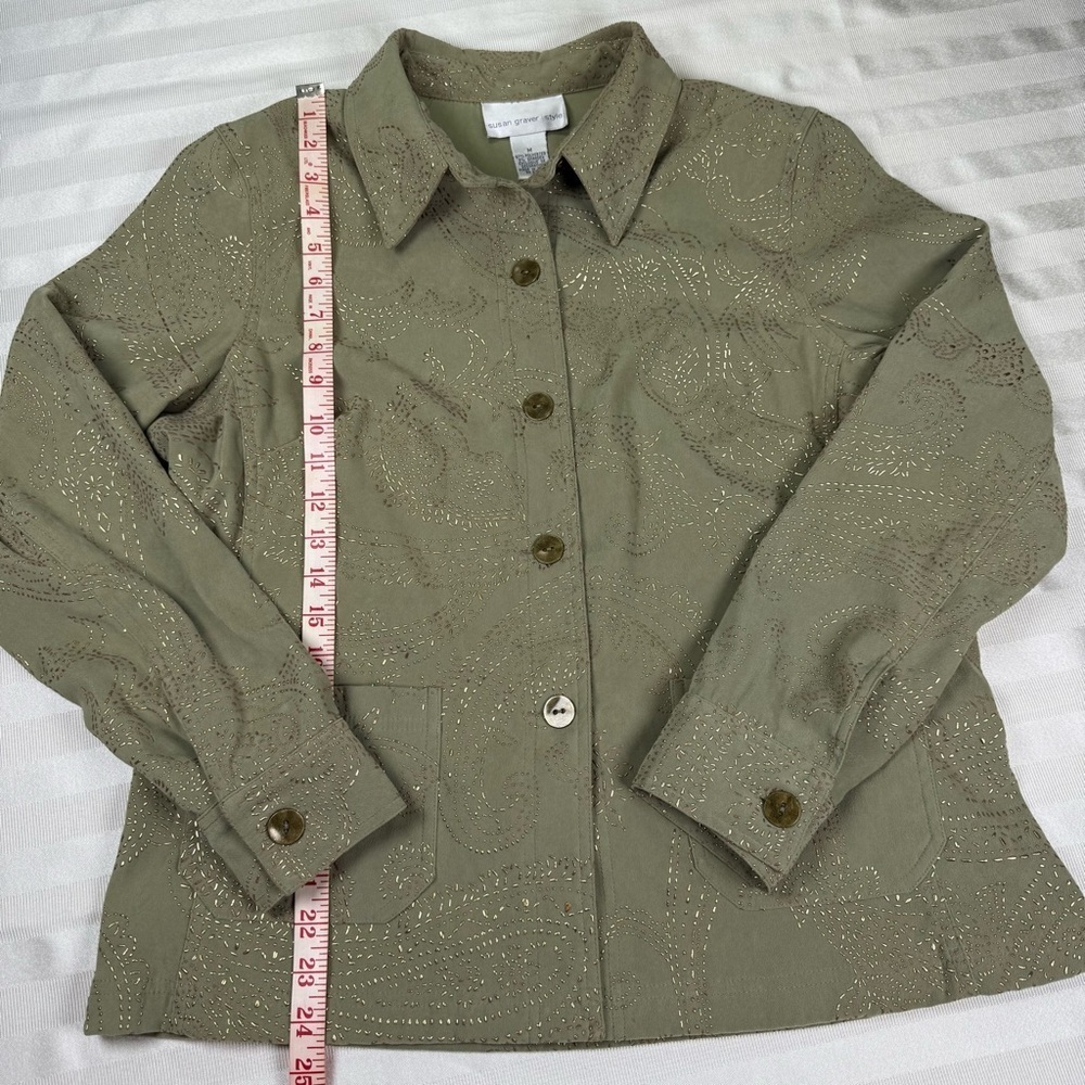 Susan Graver Sage Green Gold Embellished Utility Jacket Medium - Picture 8 of 15